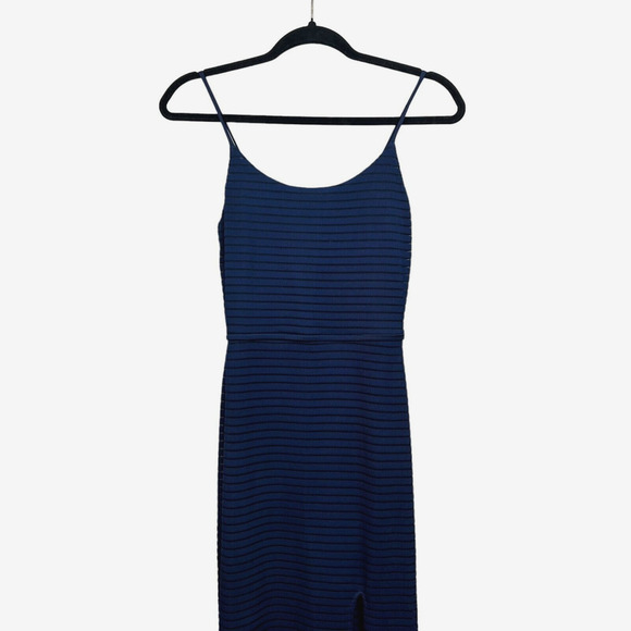 Necessary Objects Womens Maxi Dress Spaghetti Straps Half Lined Slit Navy Sz M - Picture 2 of 5